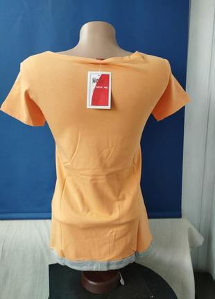 Удлиненная женская футболка с надписью с круглым вырезом горловины котон турция6 фото