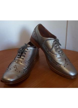Стильні шкіряні сріблясті туфлі на шнурівці від next, р.38 код t08522 фото