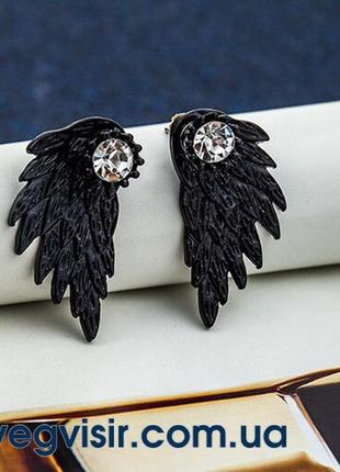 Изысканные серьги черные крылья ангела крыло сережки стильные металлические вечерние длинные висячие