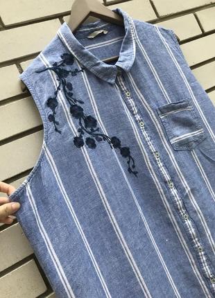 Льняная полосатая рубашка блузка с вышивкой большого размера george4 фото