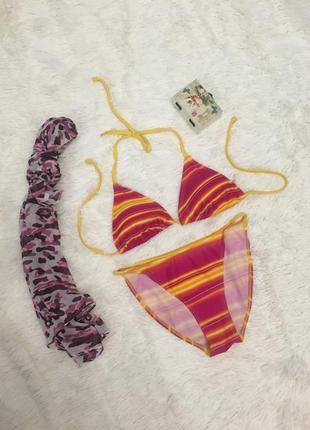 Раздельный купальник розово-желтый