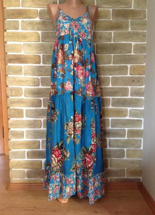 Ярусное разноцветное платье сарафан 100%  коттон размер m-l
