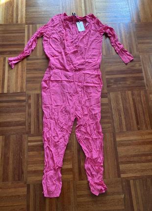 Комбінезон ganni jumpsuit in crepe pink m італія