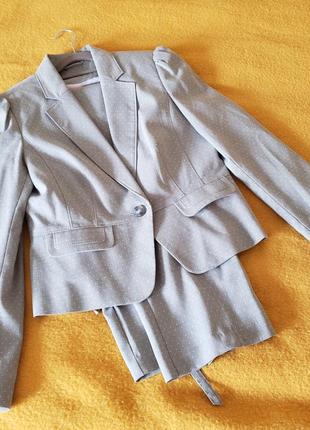 F&amp;f діловий жіночий костюм блейзер штани сірий у крапку s m 44 46