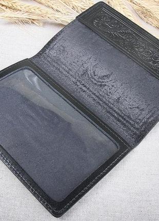 Шкіряна обкладинка на паспорт імідж чорна 05-0015 фото