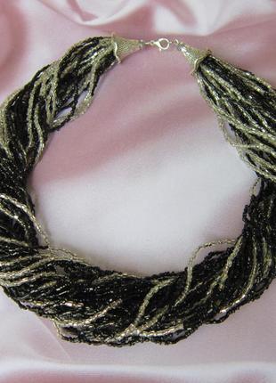 Многорядное ожерелье из бисера и стекляруса "гни вечернего города"