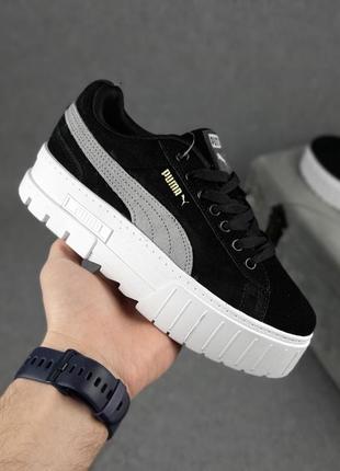 Крутезні жіночі кросівки на платформі puma mayze black grey чорні з сірим