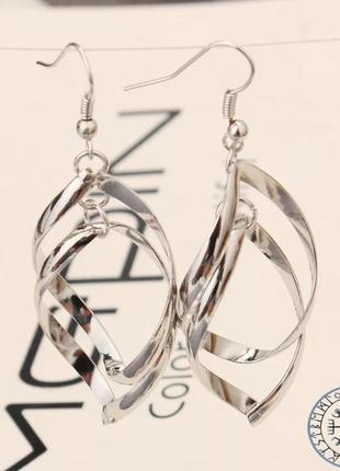 Стильні модні сережки подвійні ромб сережки модні висячі сріблястий колір довгі висячі