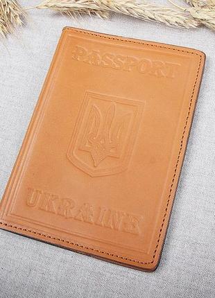 Шкіряна обкладинка на паспорт імідж руда 05-0025 фото