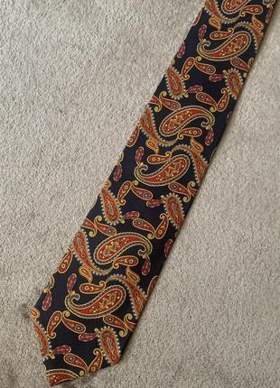 Шелковый галстук англия london принт турецкий огурец терракотовый черный4 фото