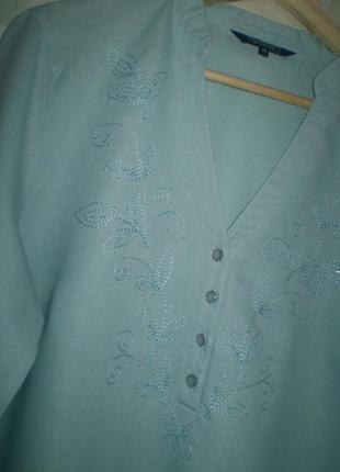 Женская льняная блузка туника maine 79214 l 48р., с хлопком, голубая, вышивка3 фото