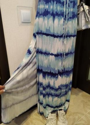 Сарафан платье макси прямого покроя трикотажное морское без бретелек6 фото