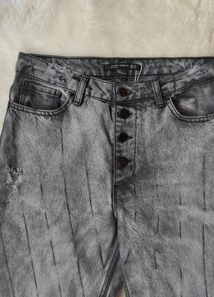 Серые с черным джинсы прямые бофренд кроп укороченные с болтами варенки высокая талия посадка5 фото