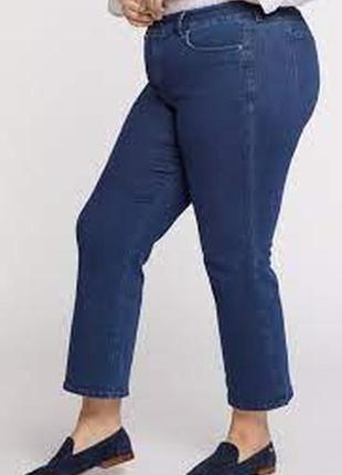 Синие джинсы прямые клеш широкие на резинке джеггинсы стрейч высокая талия посадка батал большого