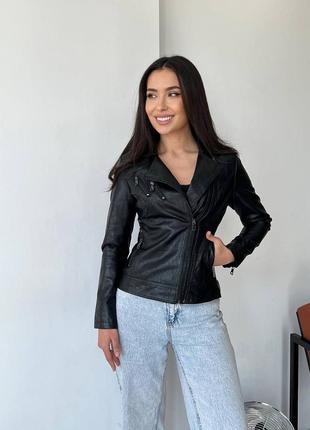 Стильная женская куртка косуха черного цвета, размер: 42,44,46,48,503 фото