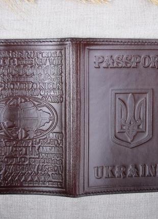 Шкіряна обкладинка на паспорт імідж коричнева 05-0032 фото