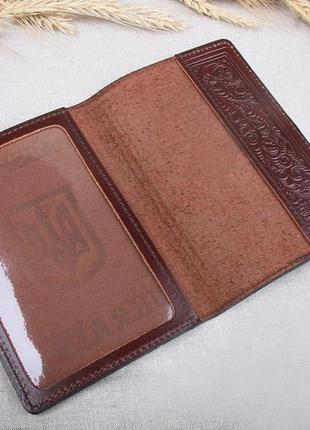 Шкіряна обкладинка на паспорт імідж коричнева 05-0034 фото