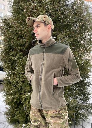Флисовые кофты bikatex с вставкой soft shell в цвете хаки