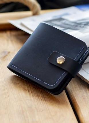 Синій гаманець liberty з натуральної вінтажної шкіри ручної роботи з фіксацією на кнопці портмоне