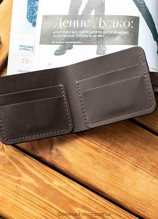 Стильний коричневий гаманець liberty із натуральної шкіри ручної роботи з фіксацією на кно...