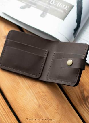 Стильний коричневий гаманець liberty із натуральної шкіри ручної роботи з фіксацією на кно...