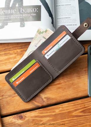 Стильний коричневий гаманець liberty із натуральної шкіри ручної роботи з фіксацією на кно...