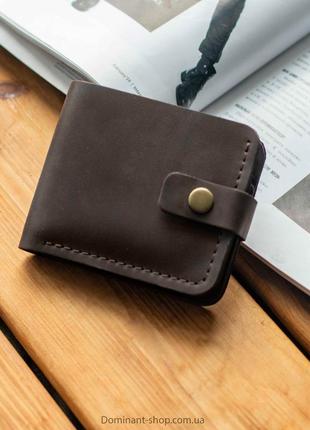 Стильний коричневий гаманець liberty із натуральної шкіри ручної роботи з фіксацією на кно...