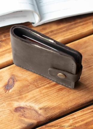 Стильний коричневий гаманець liberty із натуральної шкіри ручної роботи з фіксацією на кно...