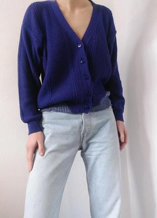 Винтажный хлопковый кардиган фиолетовый свитер кофта с пуговицами хлопок джемпер пуловер реглан лонгслив коттон кардиган винтаж свитер