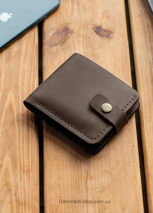 Стильний коричневий гаманець liberty із натуральної шкіри ручної роботи з фіксацією на кно...