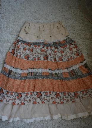 Натуральная нежная летняя юбка на кокетке, бохо, хлопок, шифон2 фото