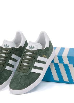 Замшевые кроссовки adidas gazelle green1 фото