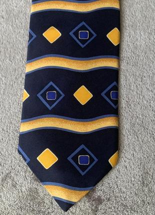 Шовкова краватка англія london з геометричним синьо-жовтим принтом3 фото