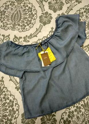 Кокетлива джинсова блуза відкриті плечі3 фото