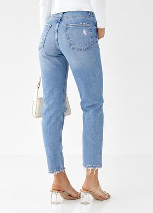 Женские рваные джинсы мом с высокой талией6 фото