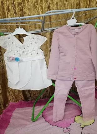 Весенний костюм для девочки, брюки, блуза, кофточка, костюм тройка