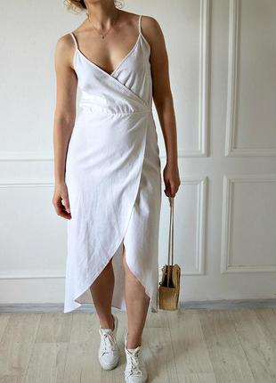 Льняное платье макси с запахом asos design