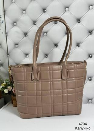 Стильна та практична жіноча сумка-шопер капучино1 фото