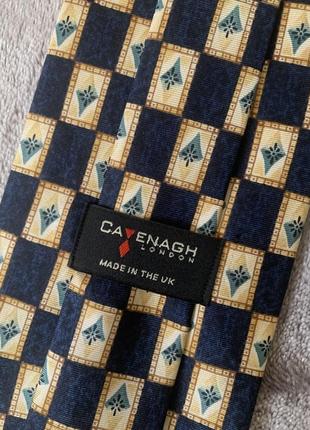 Шелковый галстук англия london с геометрическим сине-бежевым принтом6 фото