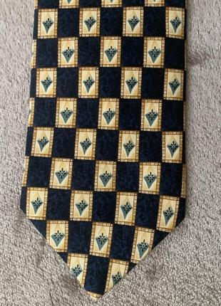 Шелковый галстук англия london с геометрическим сине-бежевым принтом3 фото