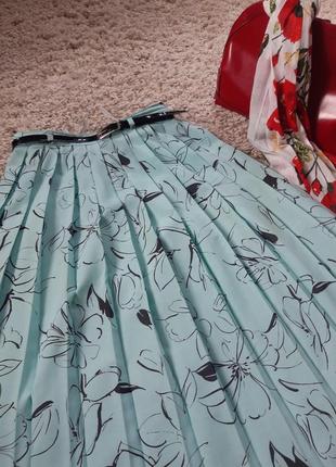 Красивая стильная юбка плиссеровка в нежно бирюзовом цвете и принт, р. 36-386 фото
