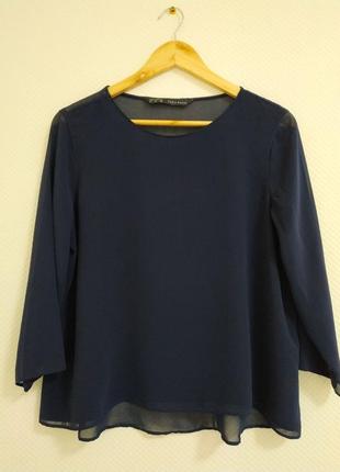 Тонкая прозрачная блуза темно-синего цвета от zara basic4 фото