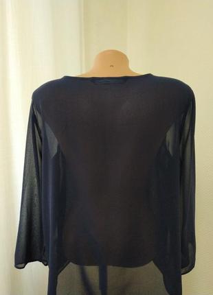 Тонкая прозрачная блуза темно-синего цвета от zara basic3 фото