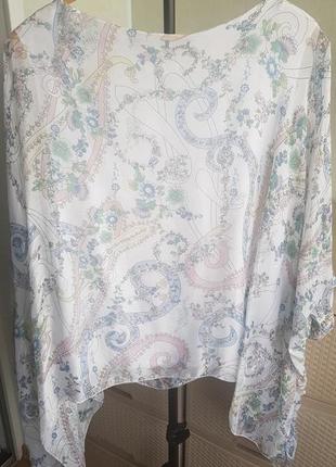 Шелеовая блуза свободного кроя пончо разлетайка летучая мышь летний топ3 фото