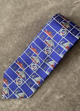 Шелковый синий галстук англия london с морской тематикой2 фото