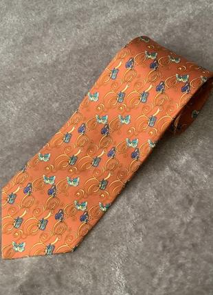 Шелковый коралловый галстук англия london принт бабочки