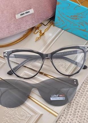 Красивые женские солнцезащитные и имиджевые очки 2 в 1 leke polarized оправа1 фото