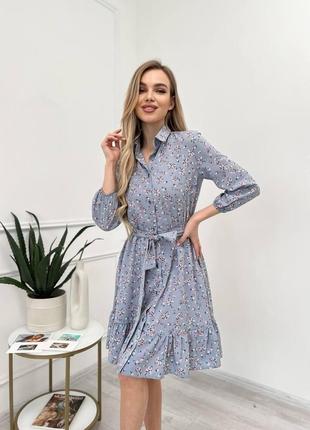 Легкое приталенное весеннее платье серое (размеры 44, 48)