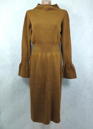 Платье котон горчичное коричневое вязка burberry1 фото
