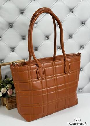 Стильная и практичная женская сумка-шопер коричневая4 фото